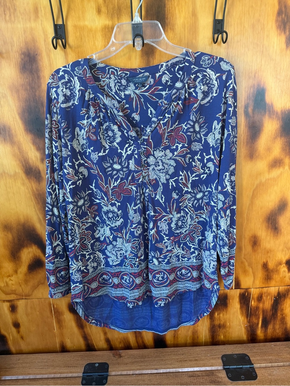 Lucky Brand Navy Floral V-Neck Blouse